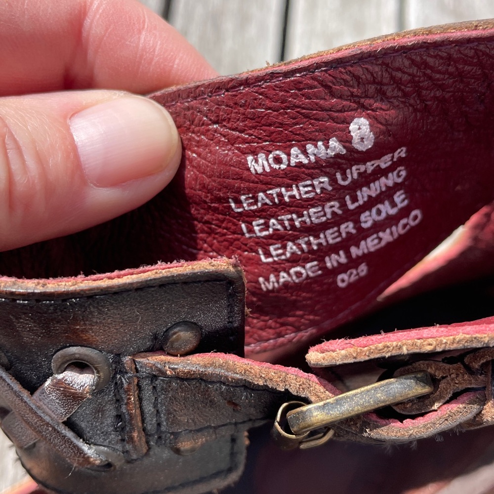 Freebird by Steven Sz 8 Moana Brown Leather Ankle-Strap Flats Burgundy Lined - Picture 13 of 13